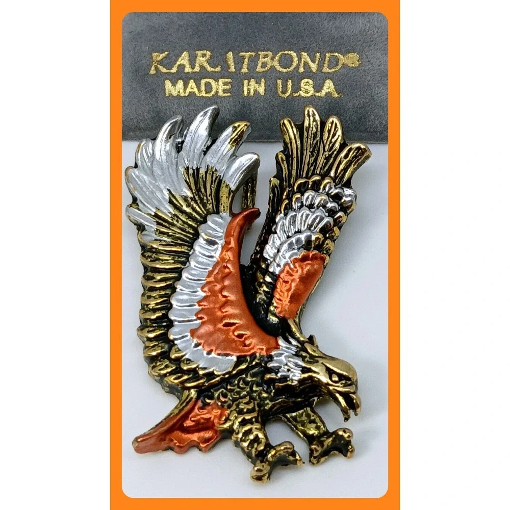 Vintage Karatbond Tricolor Eagle Pendant USA Made Y2K NOS Gold Silver Copper